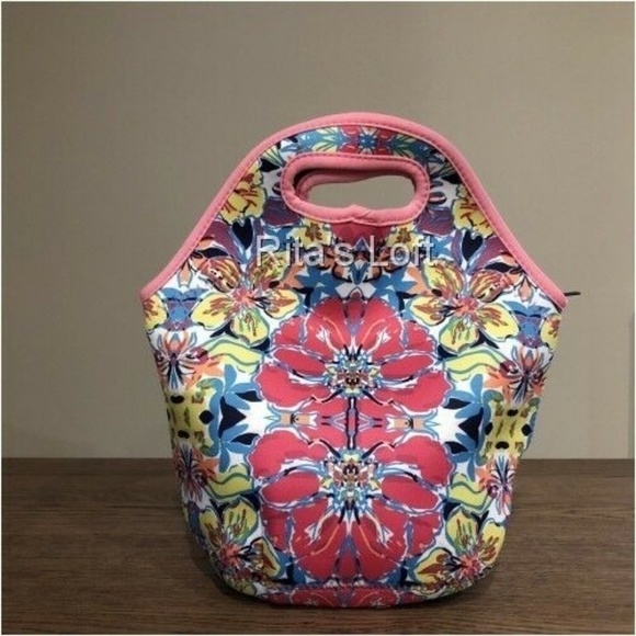Floral Neoprene Zippered Lunch Bag‎ Tote - New - Picture 1 of 4